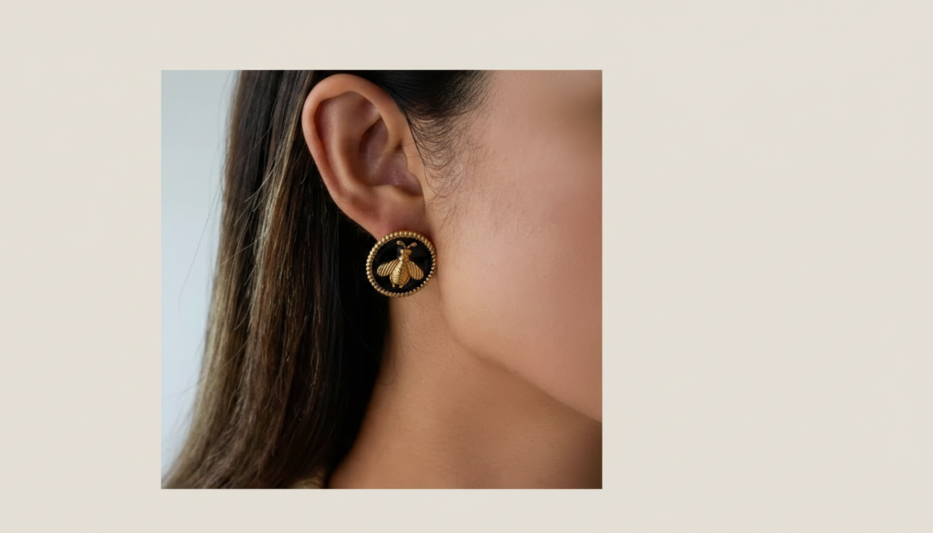 Black Round Bee Stainless Steel Studs: Everyday Chic