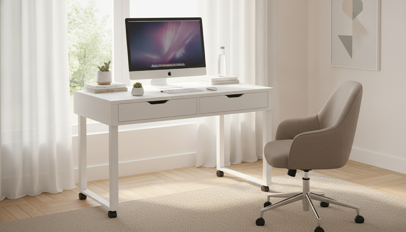 Electric Standing Desk With Drawers & Locking Casters