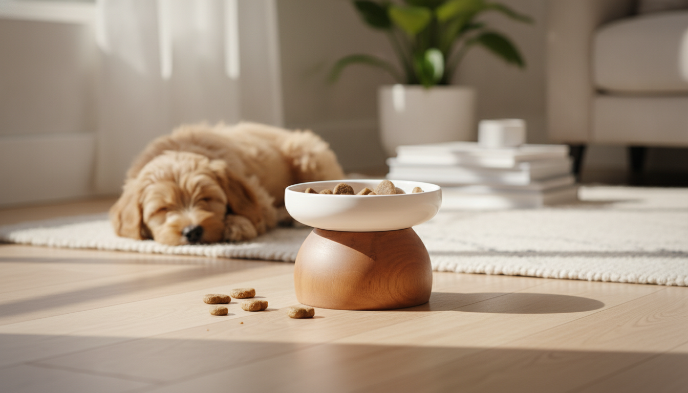 Elevated Ceramic Pet Bowl + Wood Stand: Cleaner Meals