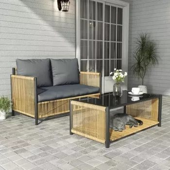 Compact 2-Piece Wicker Patio Set: Sofa + Coffee Table